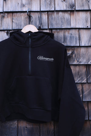 Cropped Drop Shoulder Scuba 1/2 Zip Hoodie