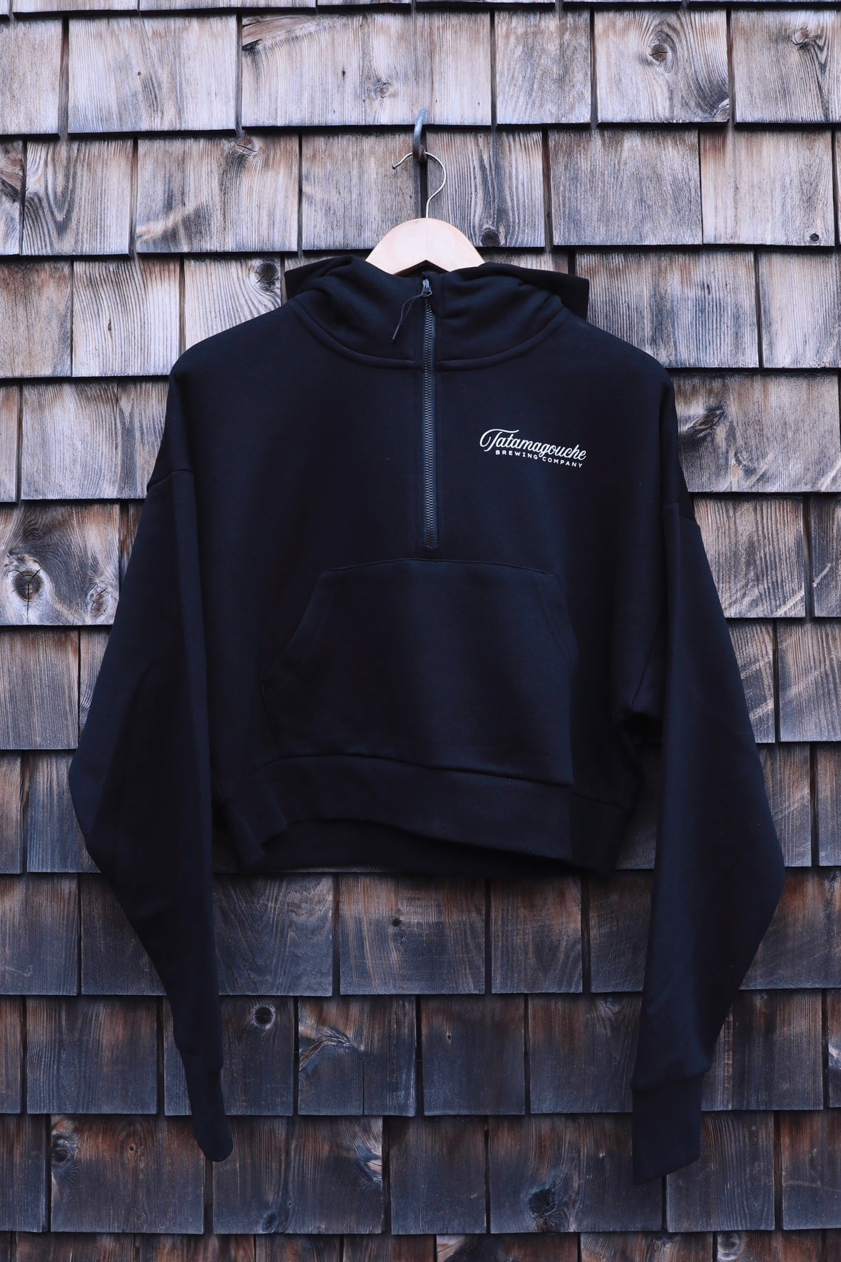 Cropped Drop Shoulder Scuba 1/2 Zip Hoodie