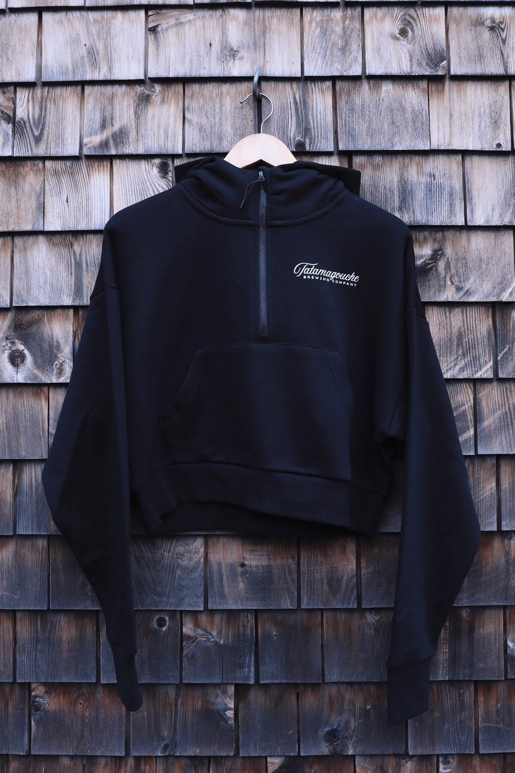 Cropped Drop Shoulder Scuba 1/2 Zip Hoodie